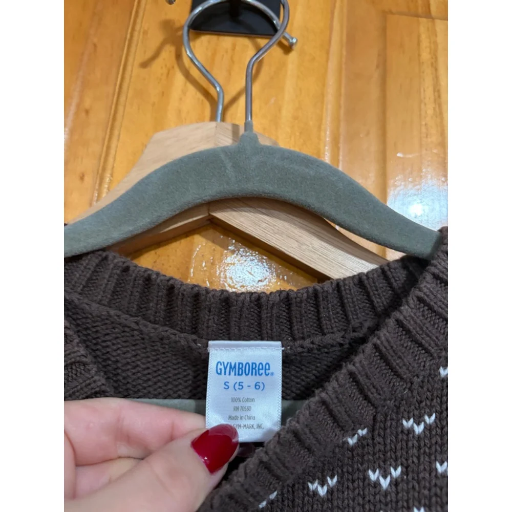 Gymboree Kids Reindeer Fair Isle Sweater Brown White 100% Cotton Size 5/6 S